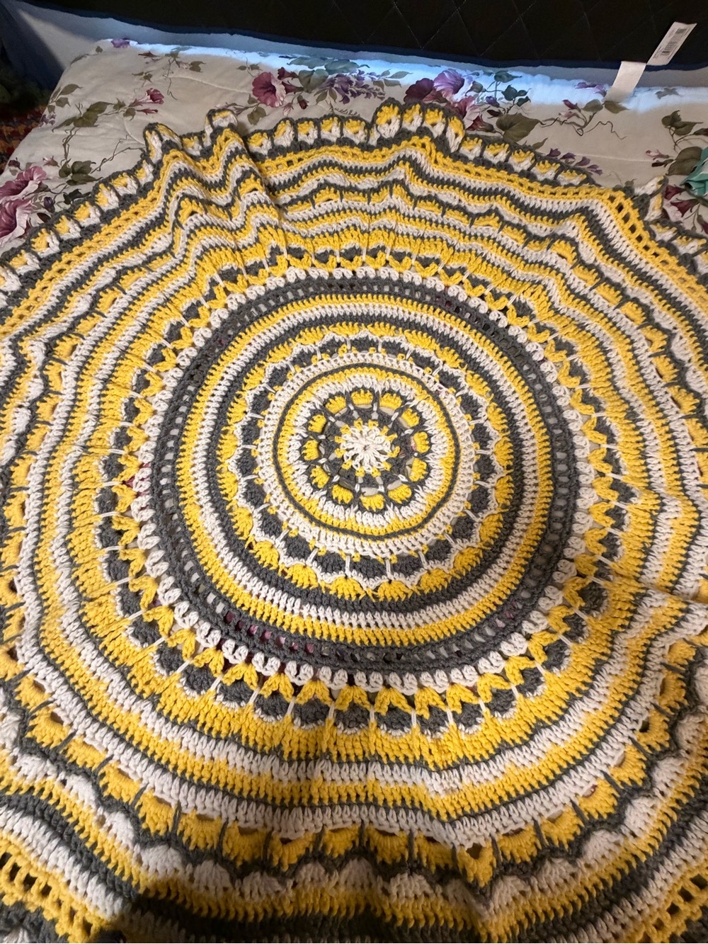 Handmade Yellow and Gray Round Crochet Throw - Home Accents
